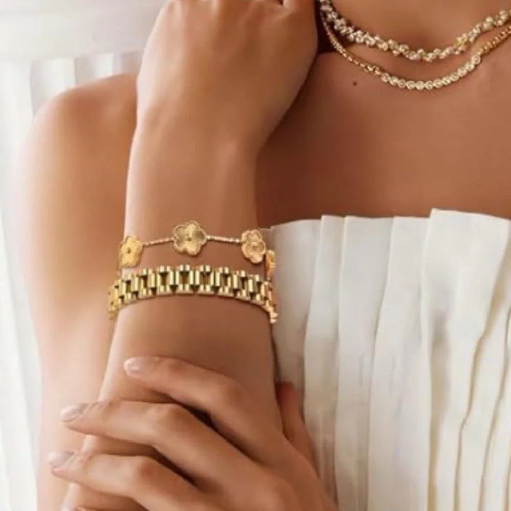 Gold Plated 2PCS 18K Screw Cross Design Bracelet Tarnish Resistant fashion